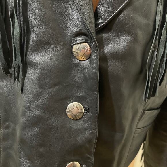 VTG PIONEER WEAR CROPPED BLACK LEATHER WESTERN MOTO JACKET WOMEN'S SIZE 16 - Picture 3 of 8